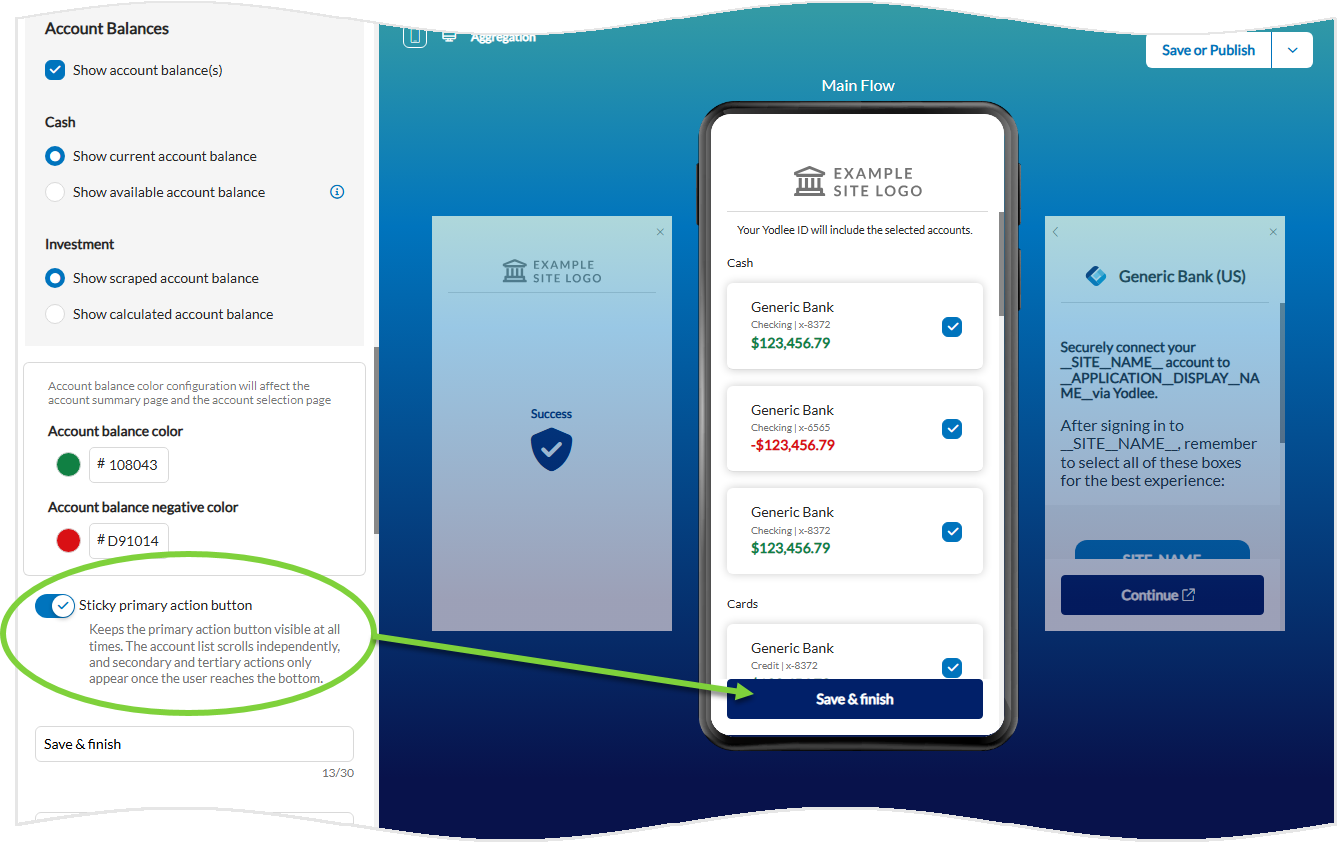 Configuration Tool - Account Summary screen configuration