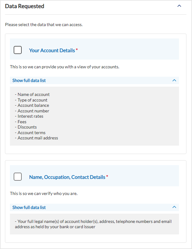 Existing Data Requested section